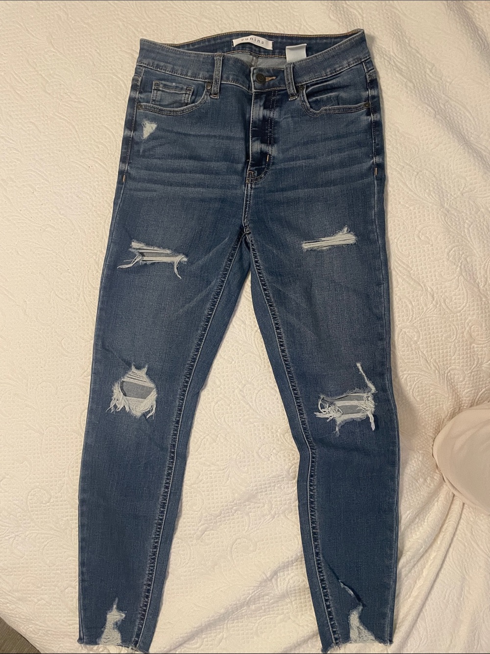 eunina Dark Blue Distressed Skinny Jeans